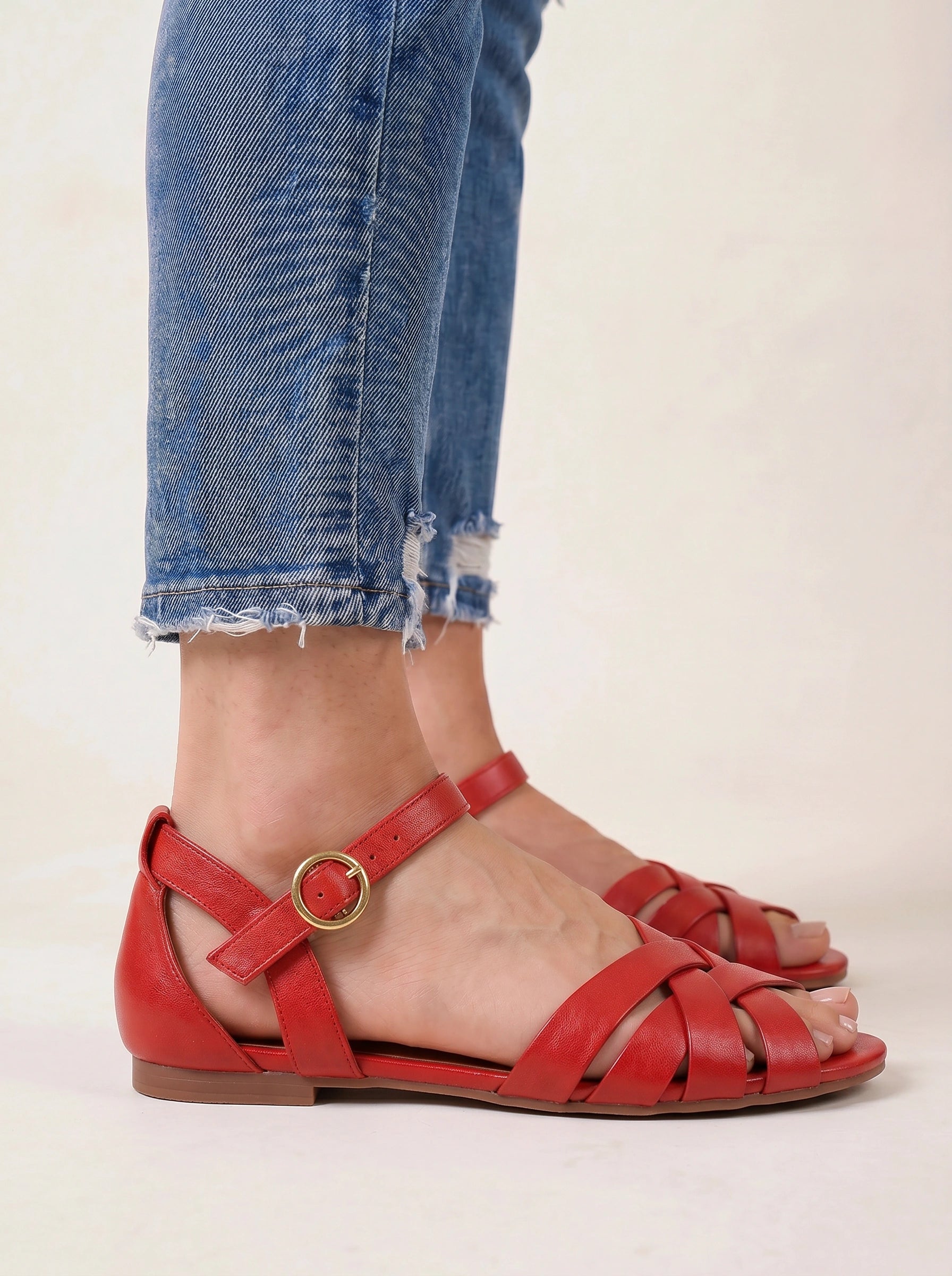 Tressaro Strappy Flat Sandals – Women Ankle Strap Leather Woven Gladiator Summer Casual Sandals