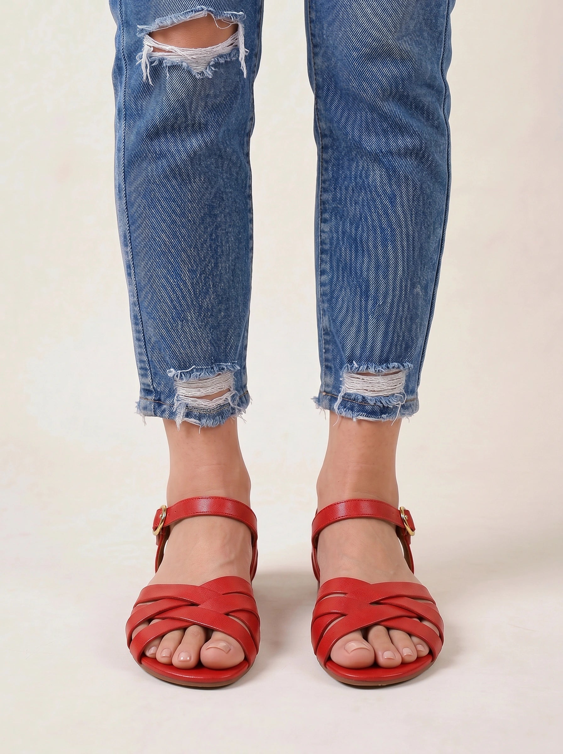 Tressaro Strappy Flat Sandals – Women Ankle Strap Leather Woven Gladiator Summer Casual Sandals