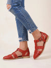 Stratrix Closed-Toe Gladiator Flat Sandals – Leather Cutout Ankle Strap Women Mary Jane Ballet Flats