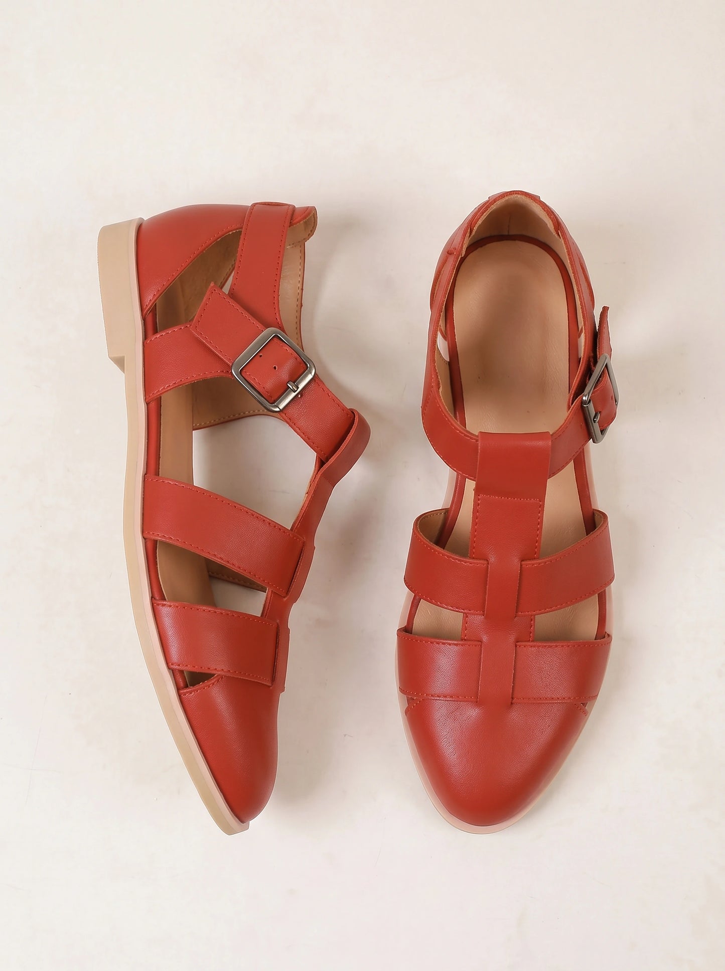 Stratrix Closed-Toe Gladiator Flat Sandals – Leather Cutout Ankle Strap Women Mary Jane Ballet Flats