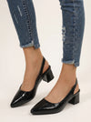 Crocco Patent Pointed Slingback Heels – Women Kitten Heels Croc Embossed Block Heel Office Formal Shoes