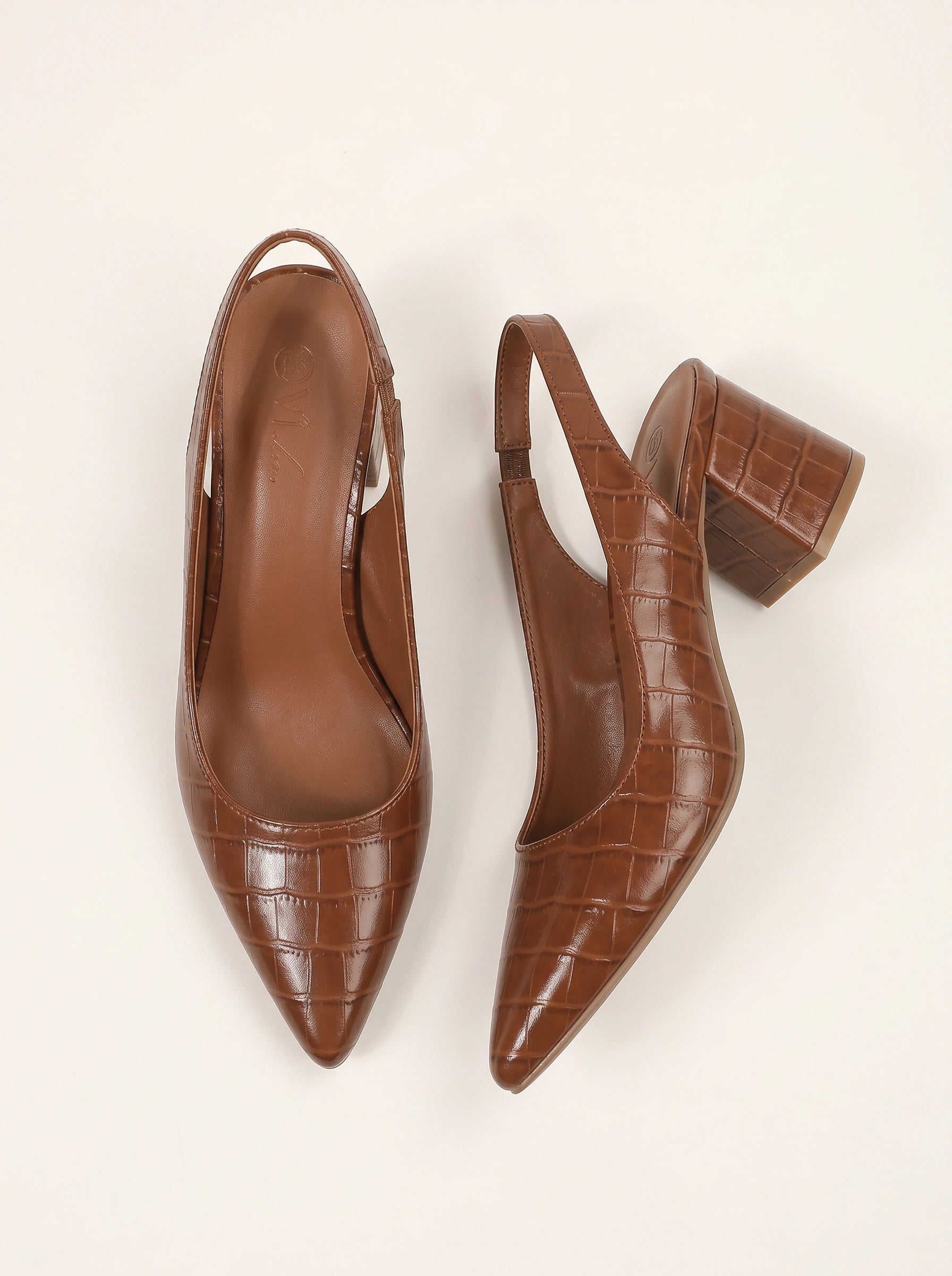 Crocco Patent Pointed Slingback Heels – Women Kitten Heels Croc Embossed Block Heel Office Formal Shoes