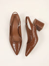 Crocco Patent Pointed Slingback Heels – Women Kitten Heels Croc Embossed Block Heel Office Formal Shoes