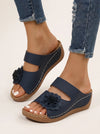 Florea Flower Embellished Platform Sandals – Women Slip-On Wedge Comfort Summer Casual Platform Sandals