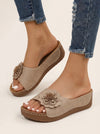 Florea Flower Embellished Platform Sandals – Women Slip-On Wedge Comfort Summer Casual Platform Sandals