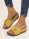 Florea Flower Embellished Platform Sandals – Women Slip-On Wedge Comfort Summer Casual Platform Sandals