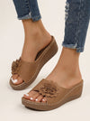 Florea Flower Embellished Platform Sandals – Women Slip-On Wedge Comfort Summer Casual Platform Sandals