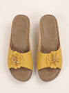 Florea Flower Embellished Platform Sandals – Women Slip-On Wedge Comfort Summer Casual Platform Sandals