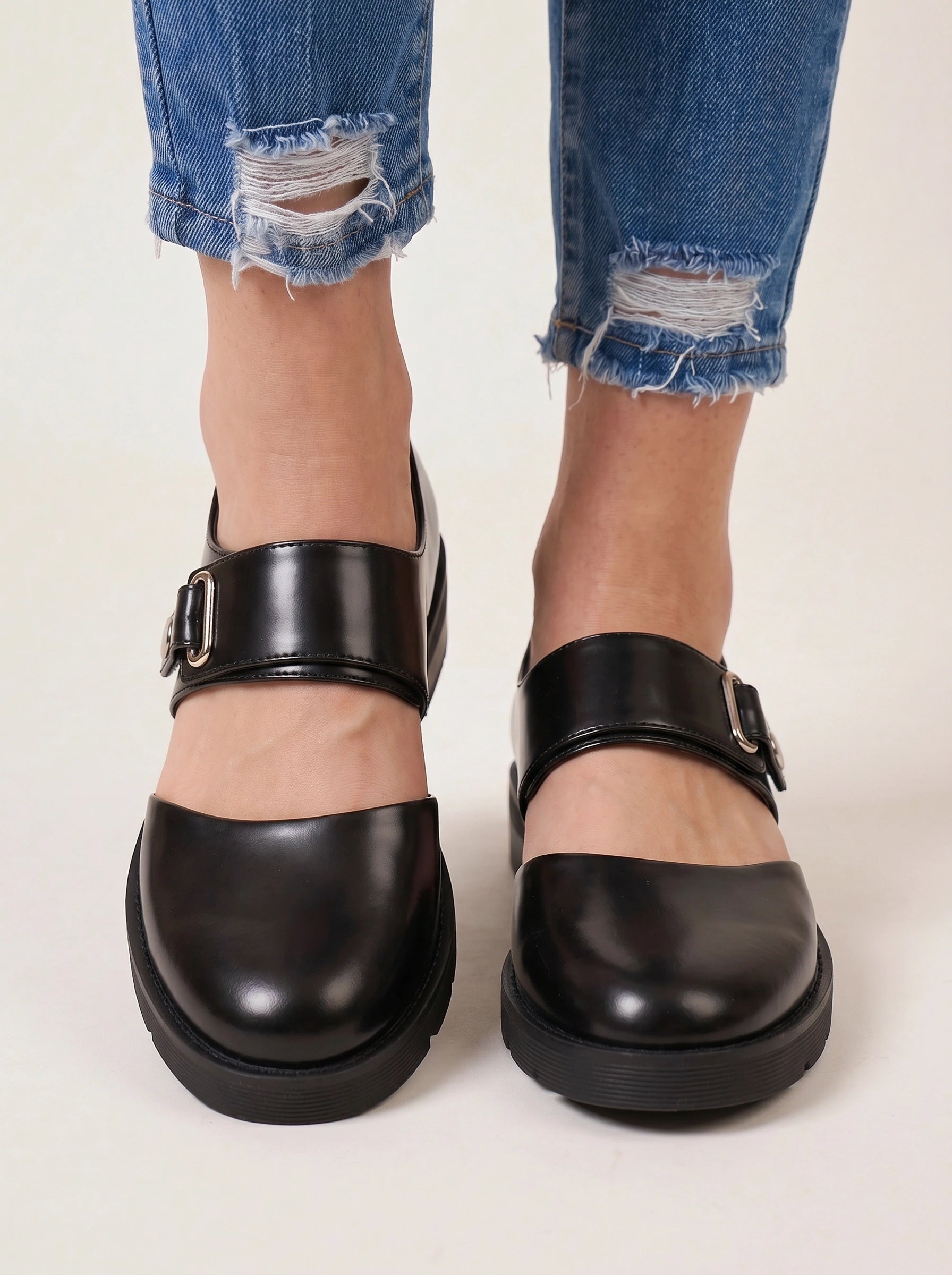 Gravitas Padded Mary Jane Shoes – Black Leather Platform Chunky Sole Women Mary Janes Designer Clogs