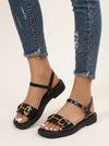 Fiboria Gold Buckle Platform Sandals – Platform Sandals Women Black Leather Ankle Strap Chunky Sole