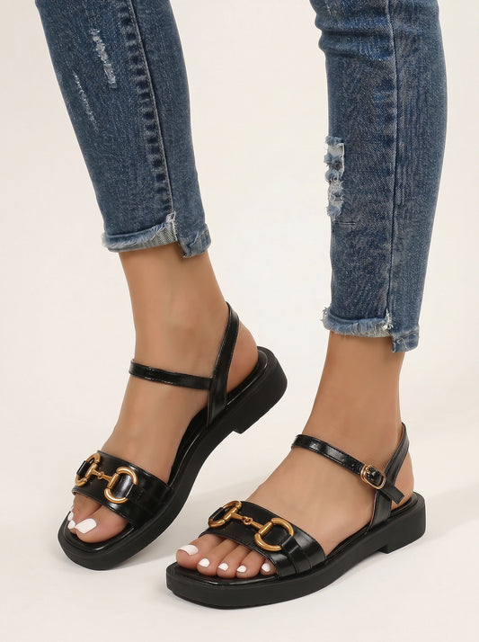 Fiboria Gold Buckle Platform Sandals – Platform Sandals Women Black Leather Ankle Strap Chunky Sole