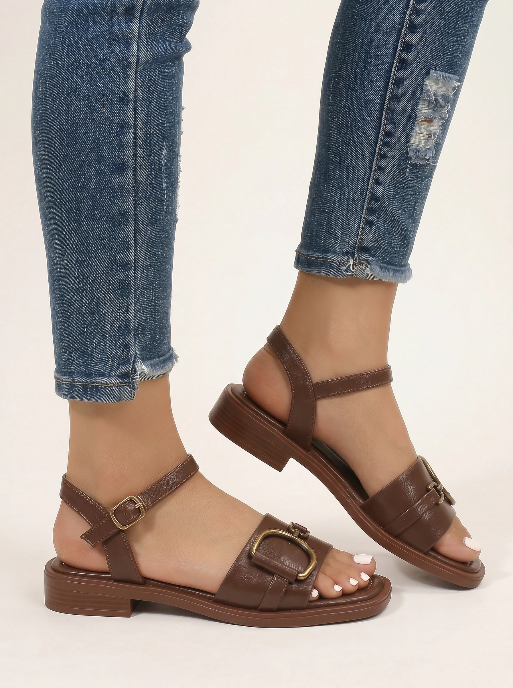 Fiboria Gold Buckle Platform Sandals – Platform Sandals Women Black Leather Ankle Strap Chunky Sole