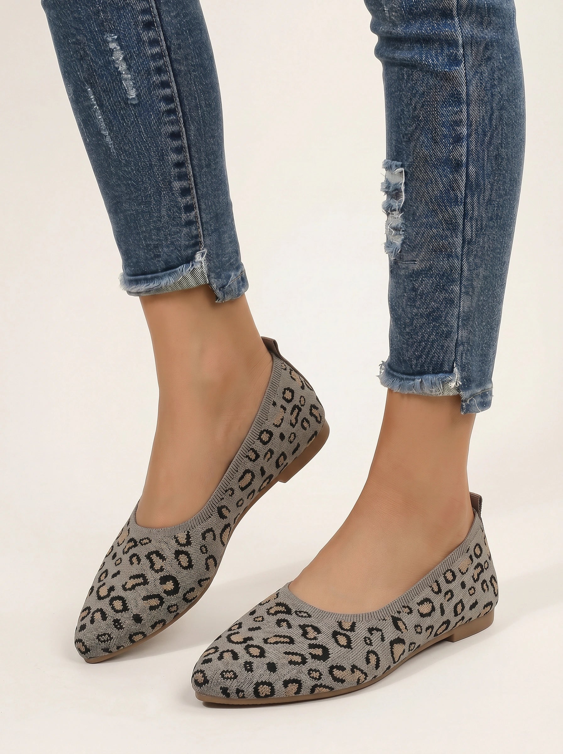 Maculyne Knit Ballet Flats – Leopard Print Women Casual Slip-On Comfortable Ballet Flats