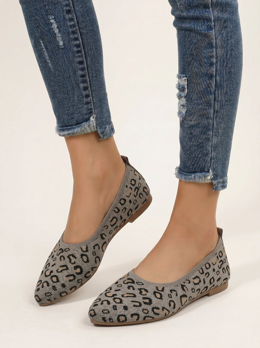 Maculyne Knit Ballet Flats – Leopard Print Women Casual Slip-On Comfortable Ballet Flats
