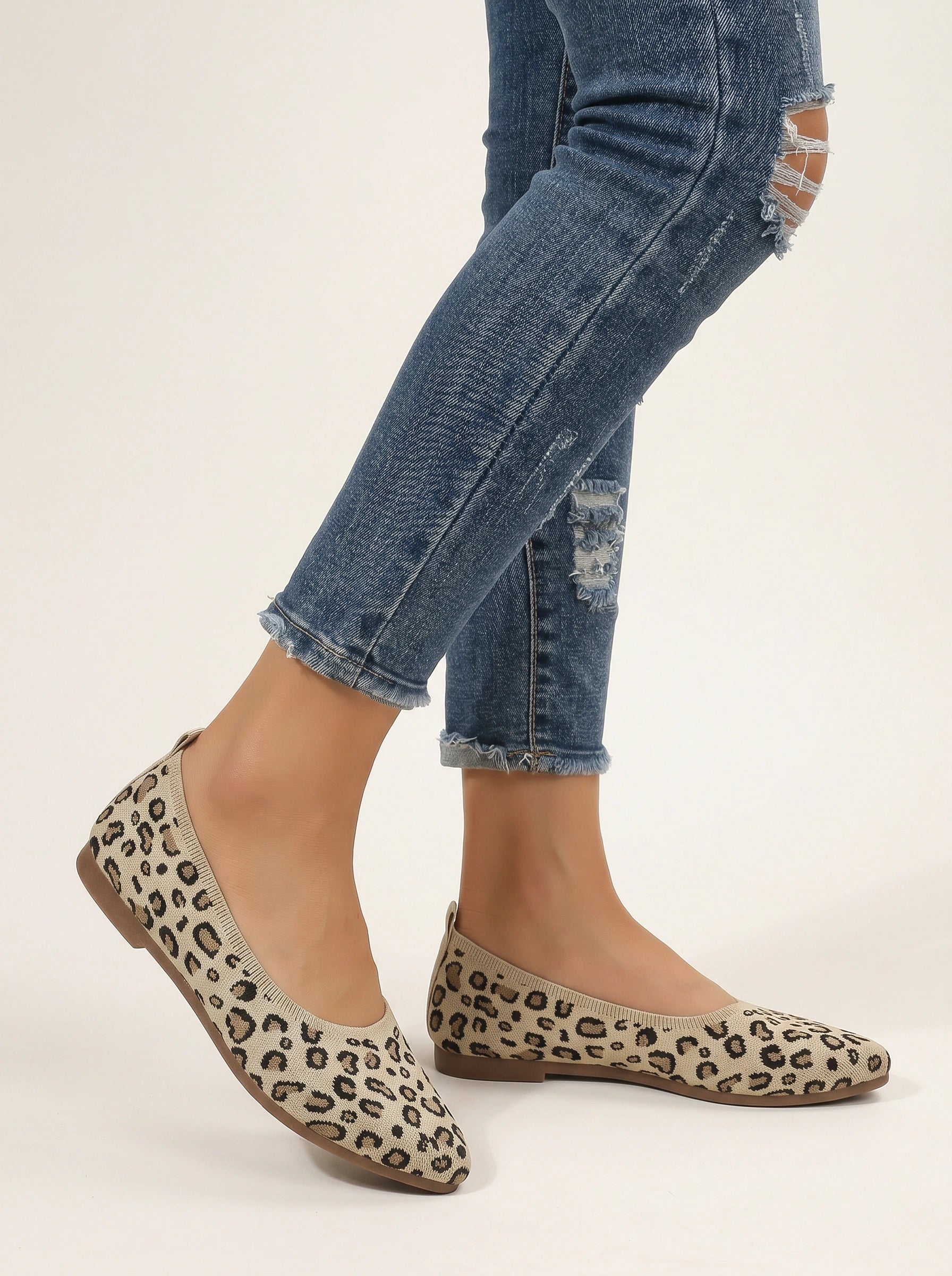 Maculyne Knit Ballet Flats – Leopard Print Women Casual Slip-On Comfortable Ballet Flats