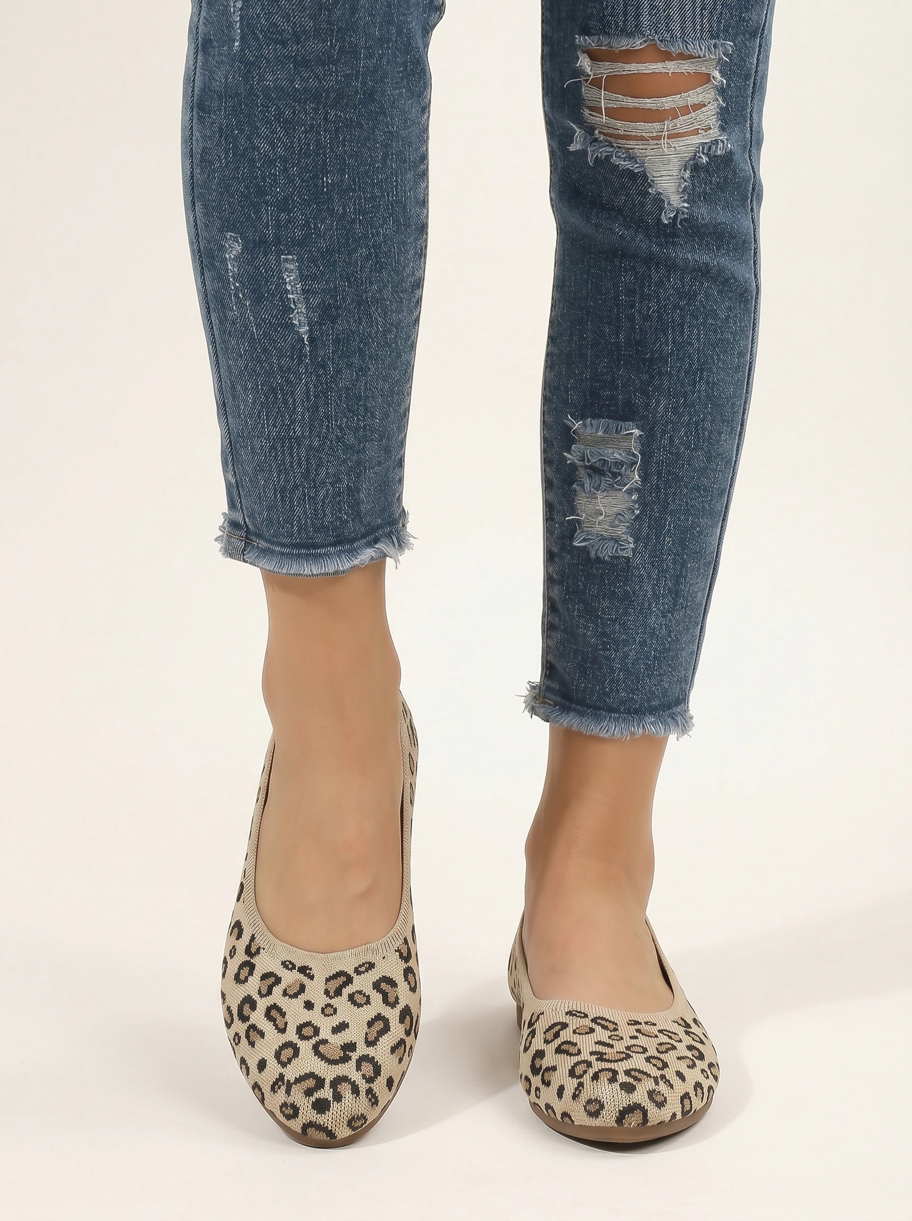 Maculyne Knit Ballet Flats – Leopard Print Women Casual Slip-On Comfortable Ballet Flats
