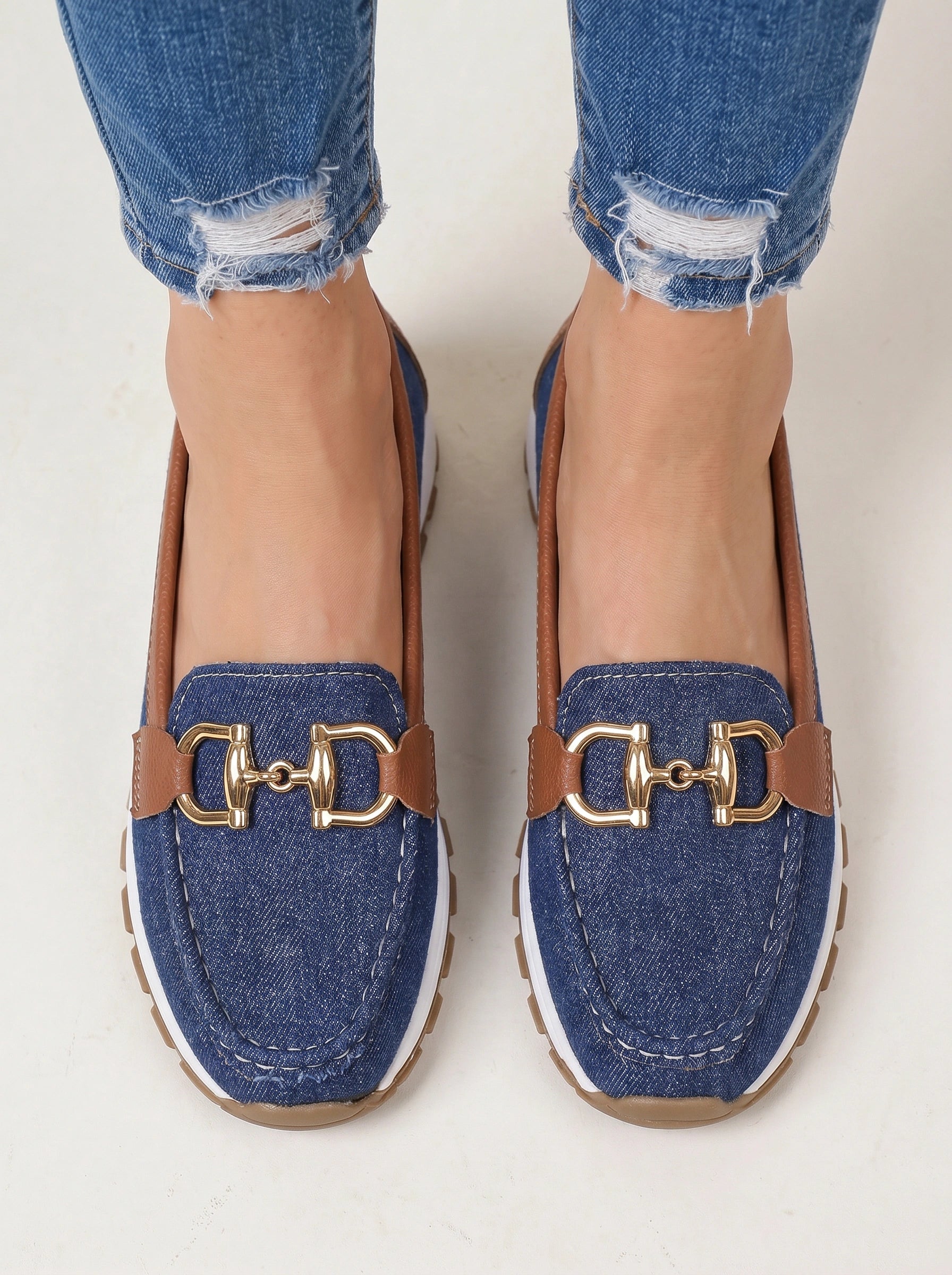 Cadette Chain Loafer Flats – Contrast Stitch Platform Mary Jane Ballet Flats Women Casual Slip On Shoes