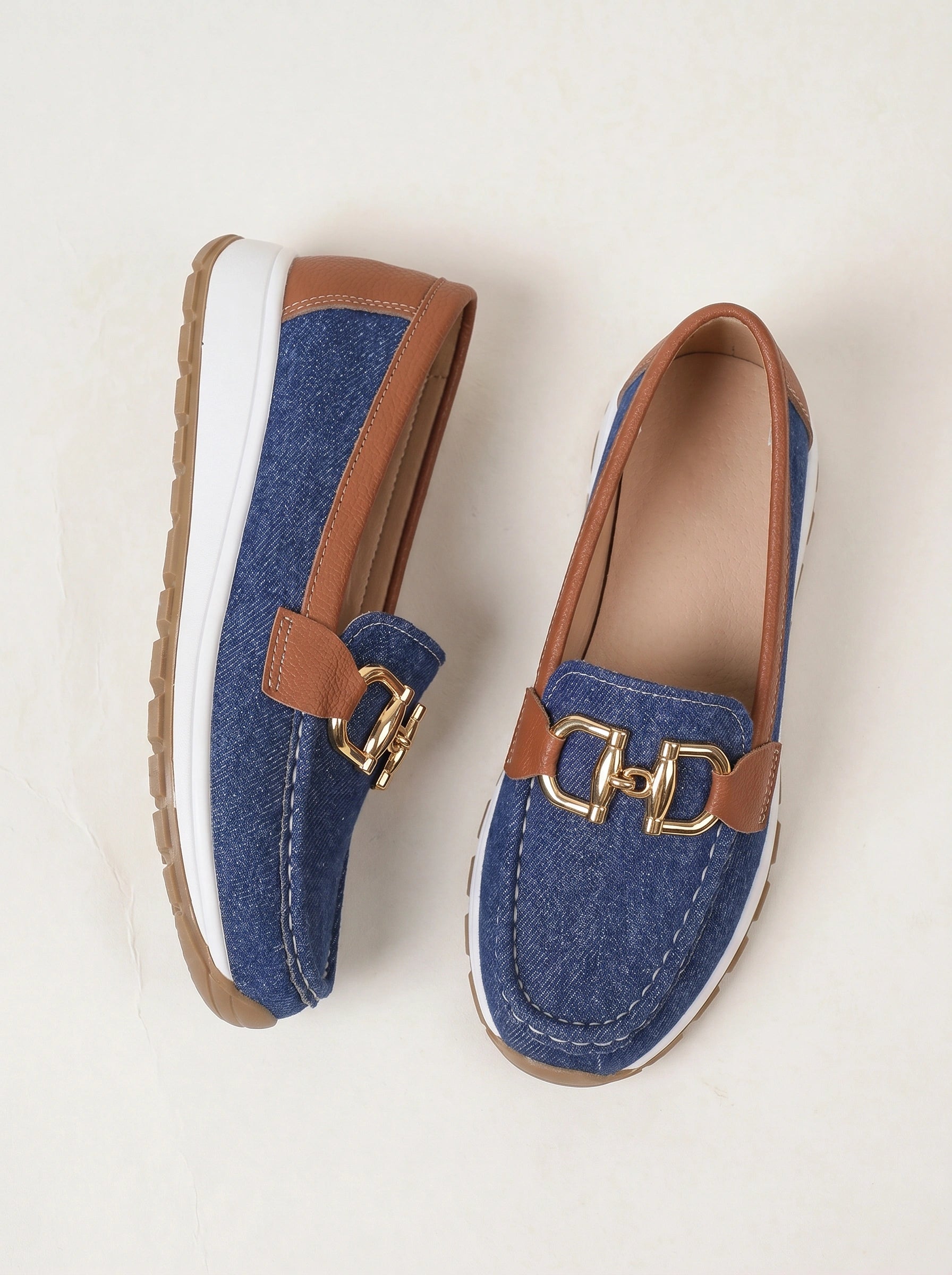 Cadette Chain Loafer Flats – Contrast Stitch Platform Mary Jane Ballet Flats Women Casual Slip On Shoes