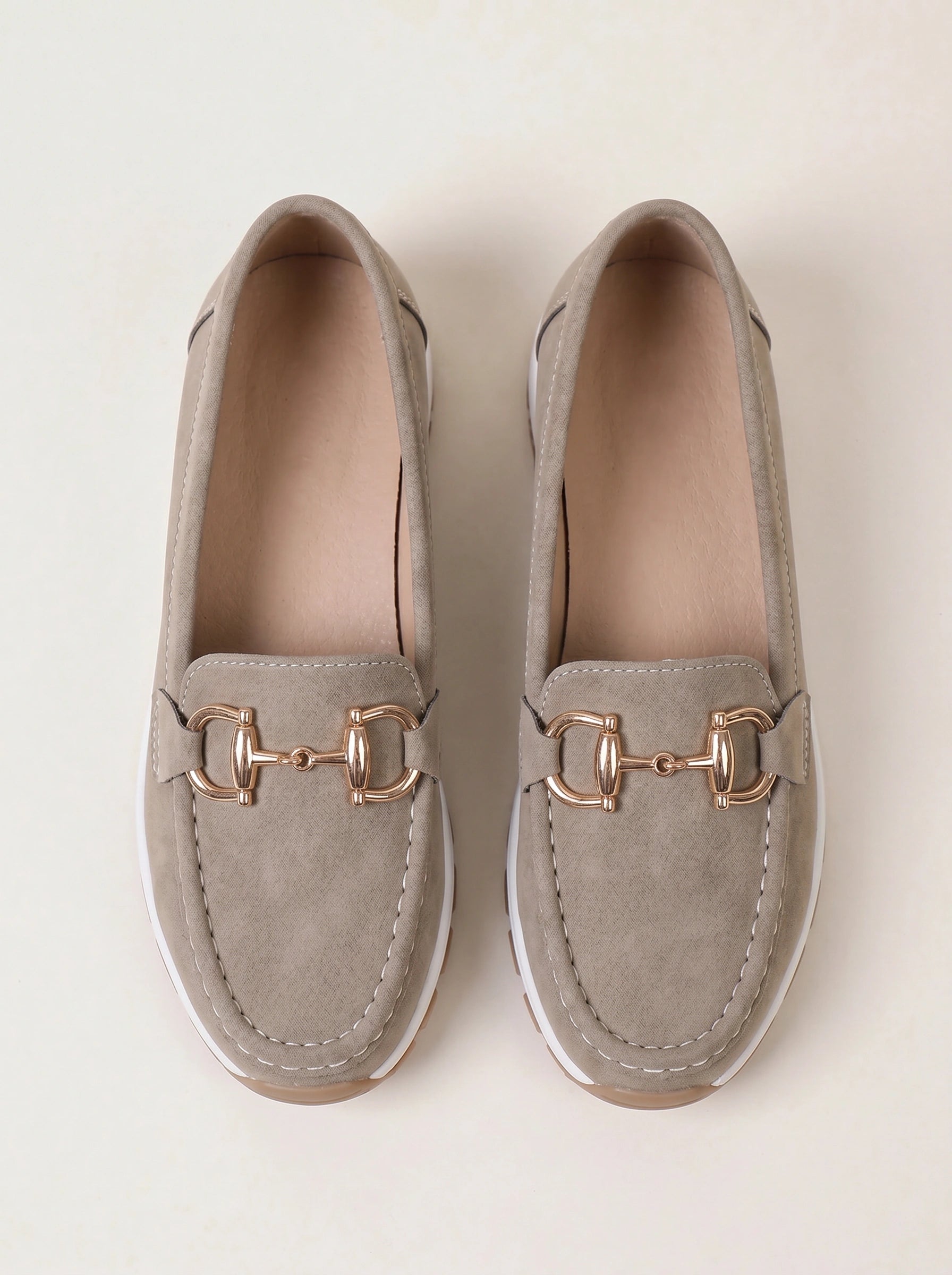 Cadette Chain Loafer Flats – Contrast Stitch Platform Mary Jane Ballet Flats Women Casual Slip On Shoes