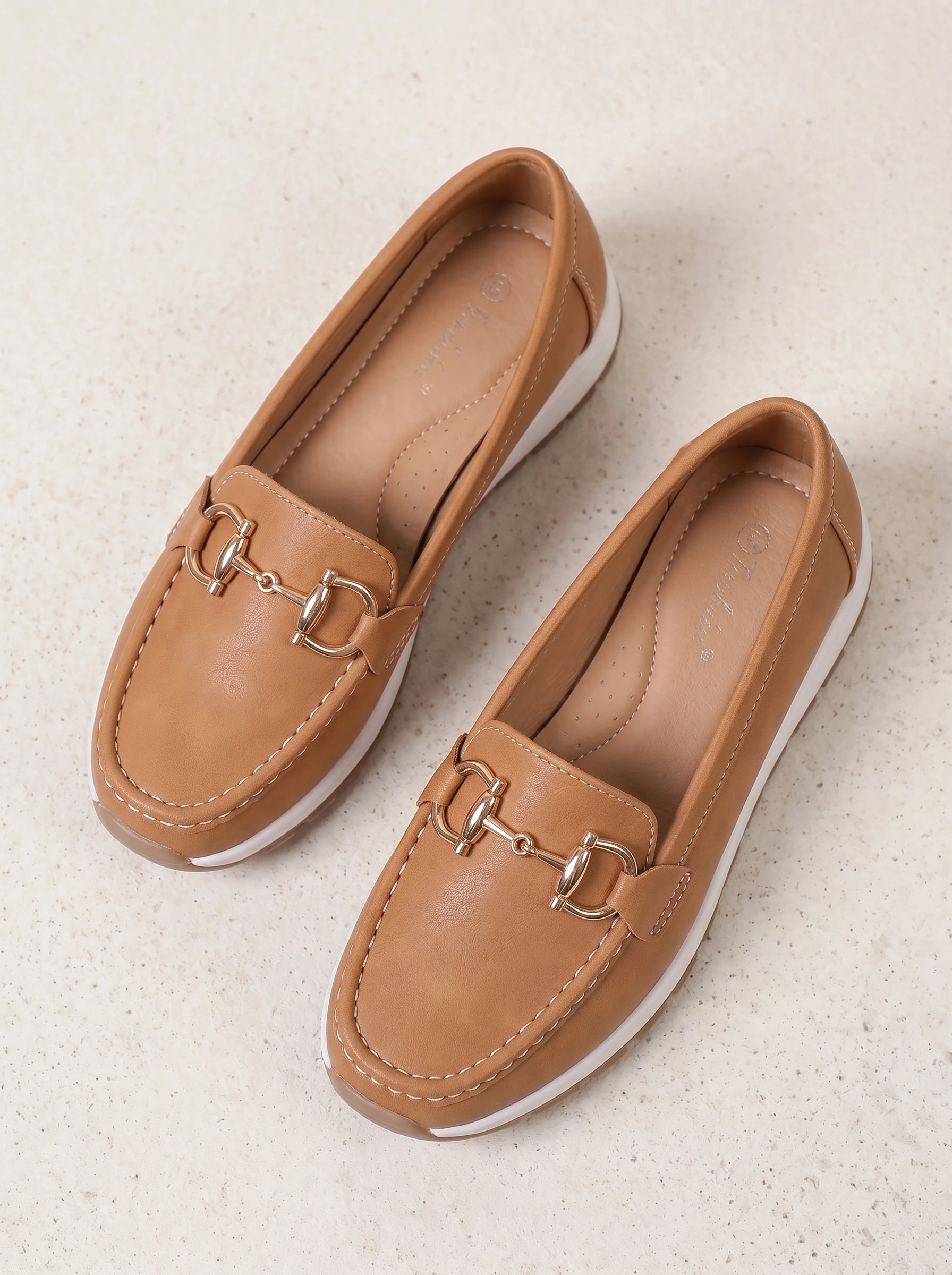 Cadette Chain Loafer Flats – Contrast Stitch Platform Mary Jane Ballet Flats Women Casual Slip On Shoes
