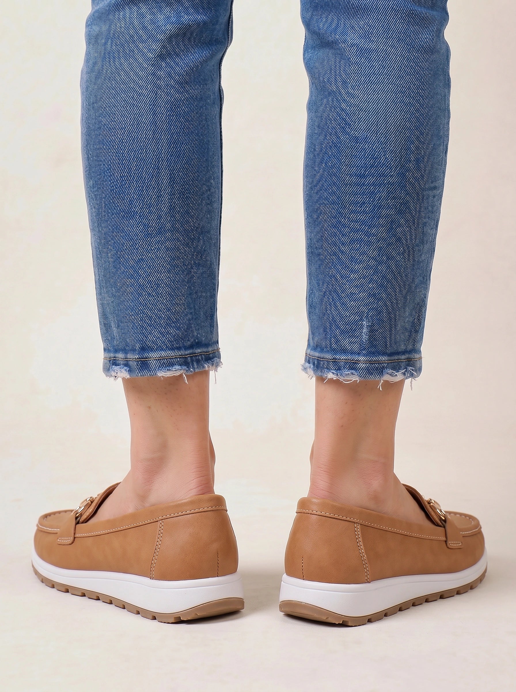 Cadette Chain Loafer Flats – Contrast Stitch Platform Mary Jane Ballet Flats Women Casual Slip On Shoes