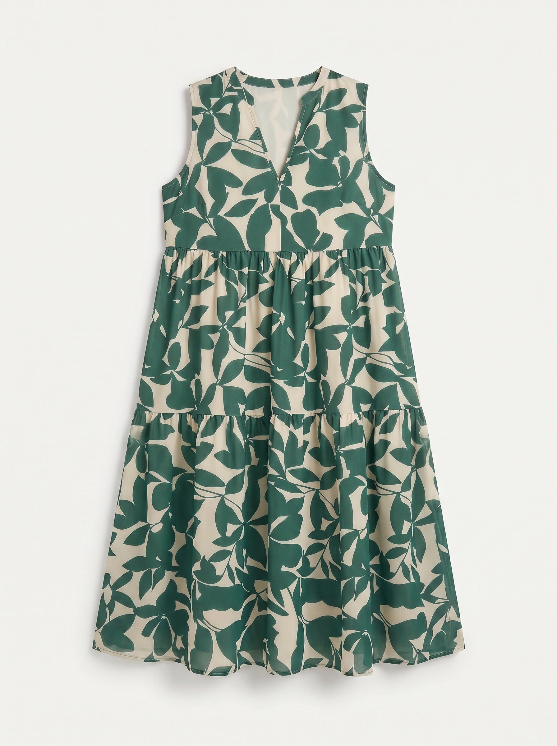 Fogliara V-Neck Tiered Midi Dress – Sleeveless Sundress Women Plus Size Summer Resort Vacation Midi Dress