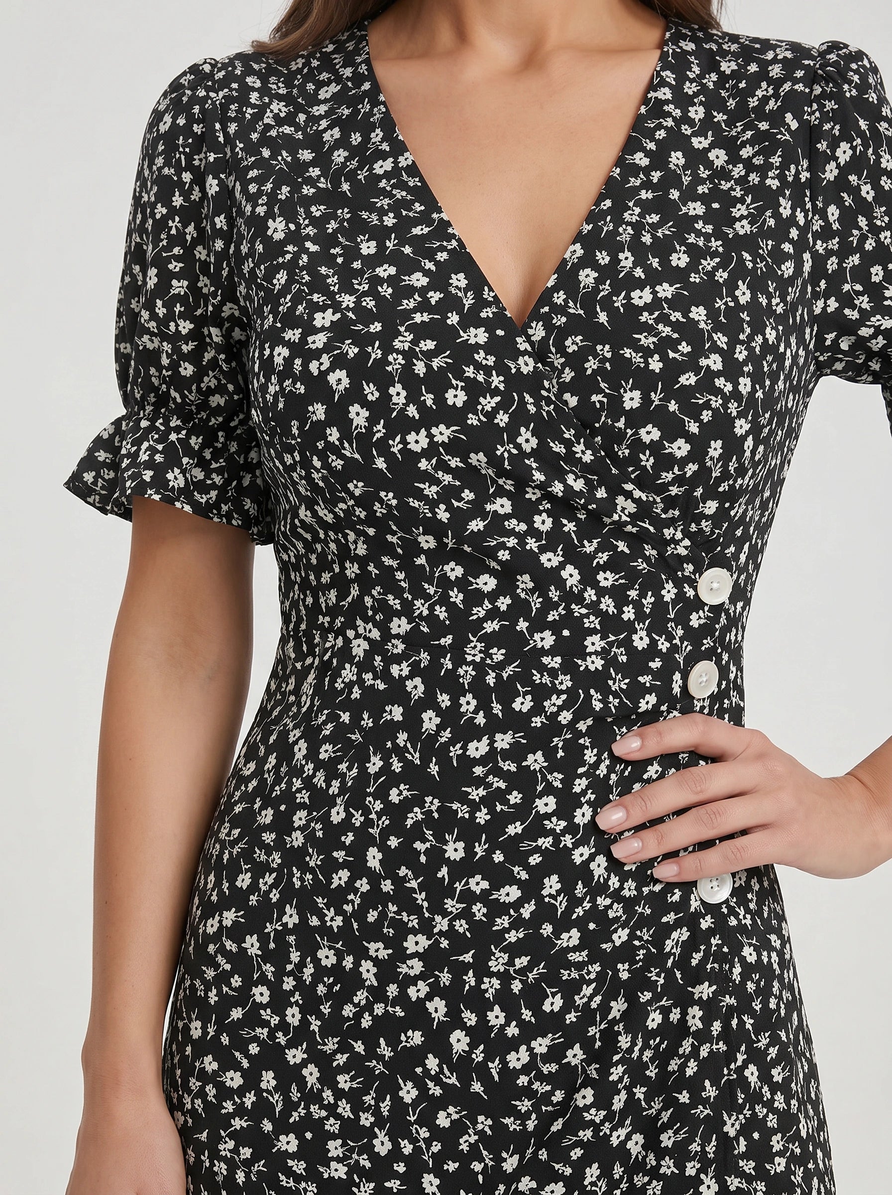 Fioriette Ruffle Sleeve Midi Dress – Women Summer Floral Cocktail Formal Wedding Guest Midi Dress