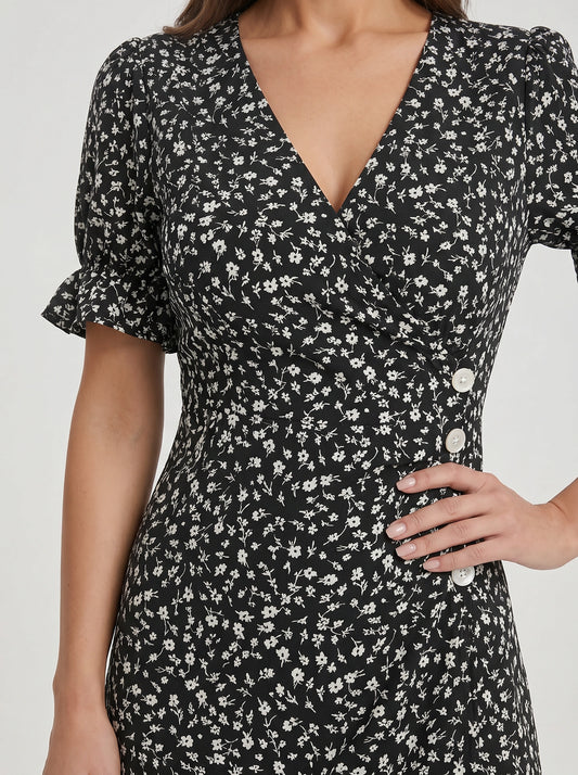 Fioriette Ruffle Sleeve Midi Dress – Women Summer Floral Cocktail Formal Wedding Guest Midi Dress