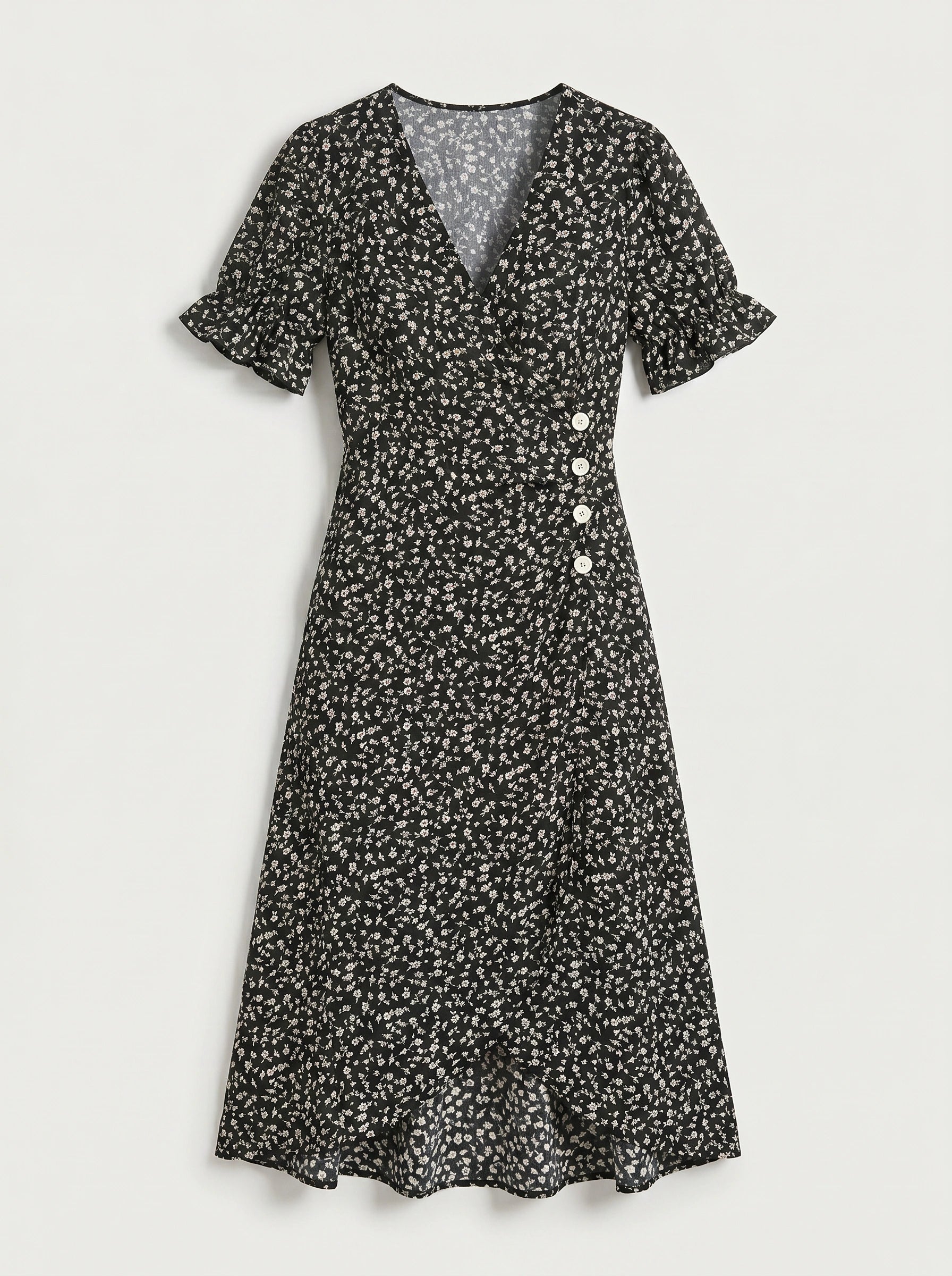 Fioriette Ruffle Sleeve Midi Dress – Women Summer Floral Cocktail Formal Wedding Guest Midi Dress
