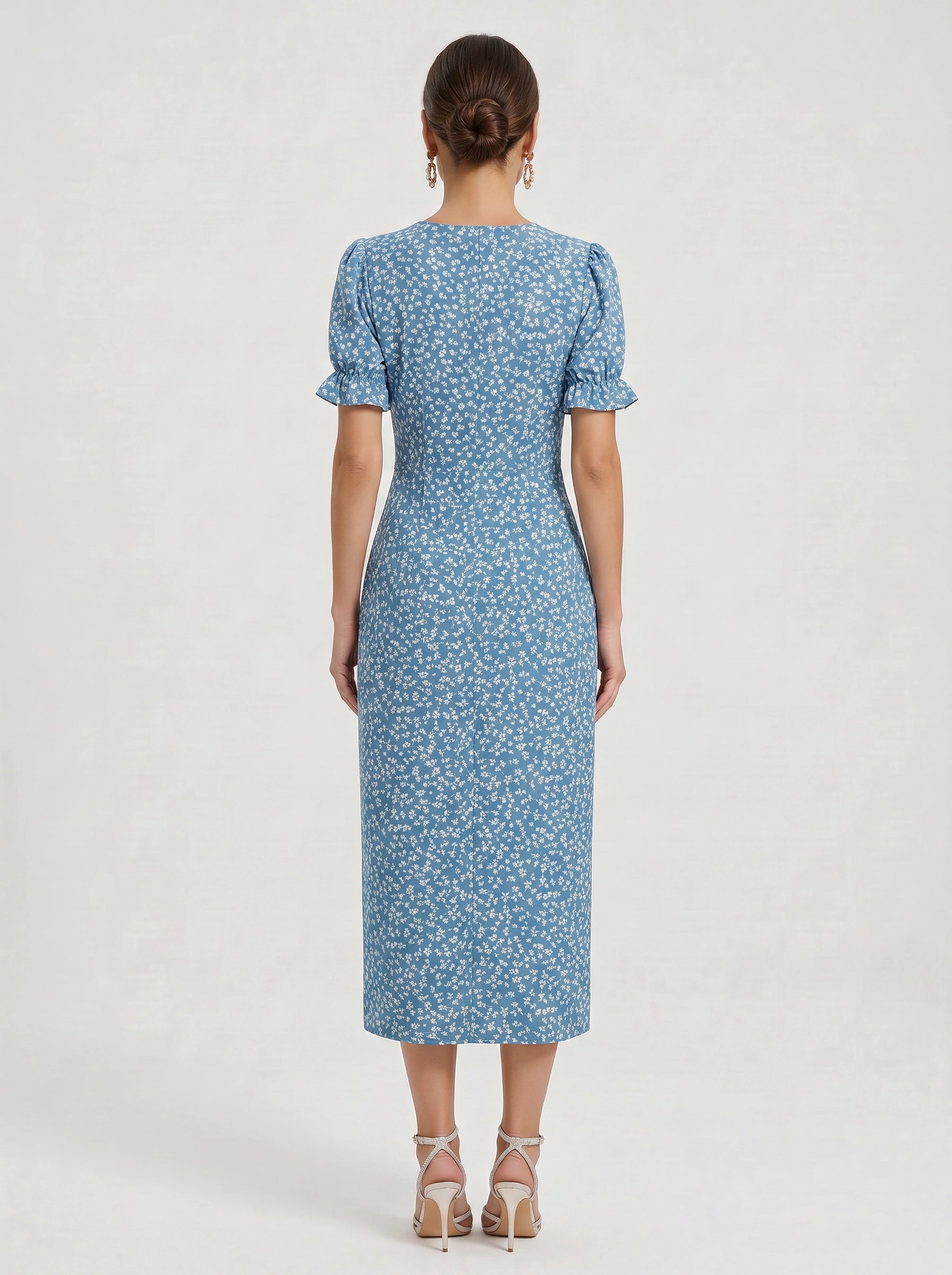 Fioriette Ruffle Sleeve Midi Dress – Women Summer Floral Cocktail Formal Wedding Guest Midi Dress