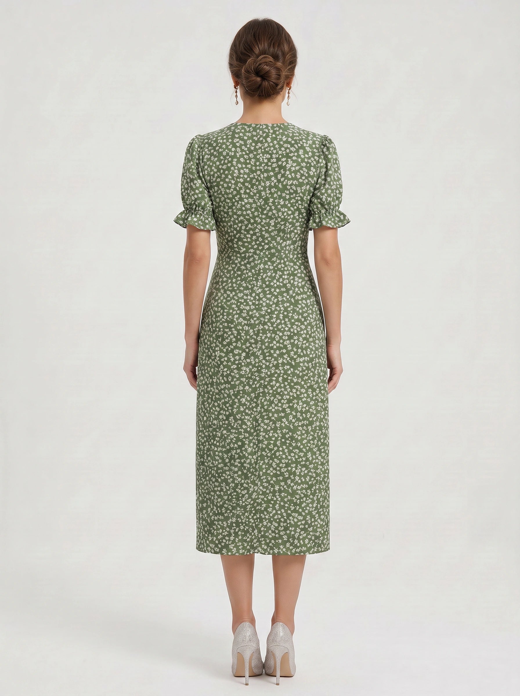 Fioriette Ruffle Sleeve Midi Dress – Women Summer Floral Cocktail Formal Wedding Guest Midi Dress