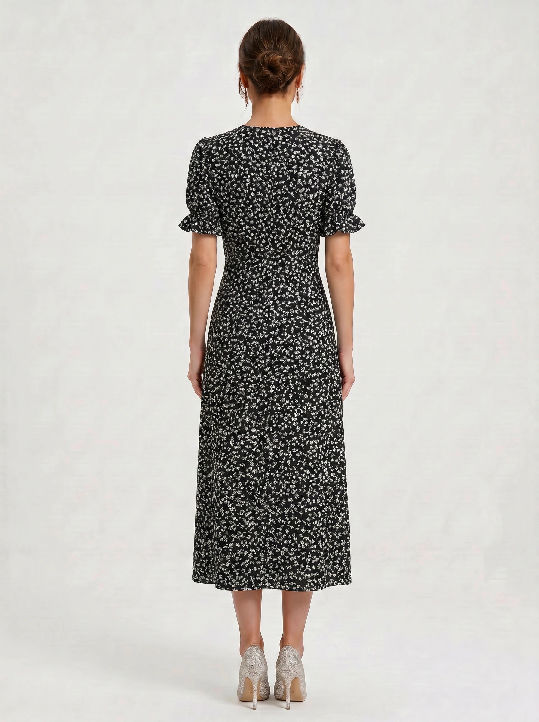 Fioriette Ruffle Sleeve Midi Dress – Women Summer Floral Cocktail Formal Wedding Guest Midi Dress