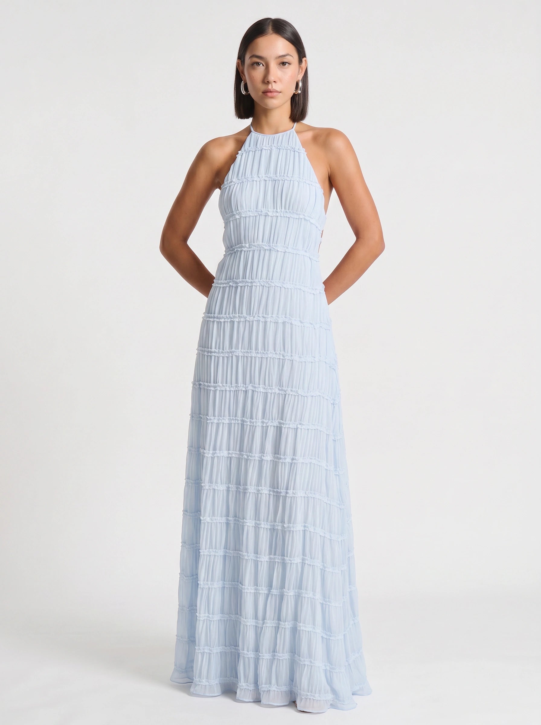 Plissara Tiered Halter Maxi Dress – Maxi Dress Women Formal Wedding Guest Summer Cocktail Dresses Evening