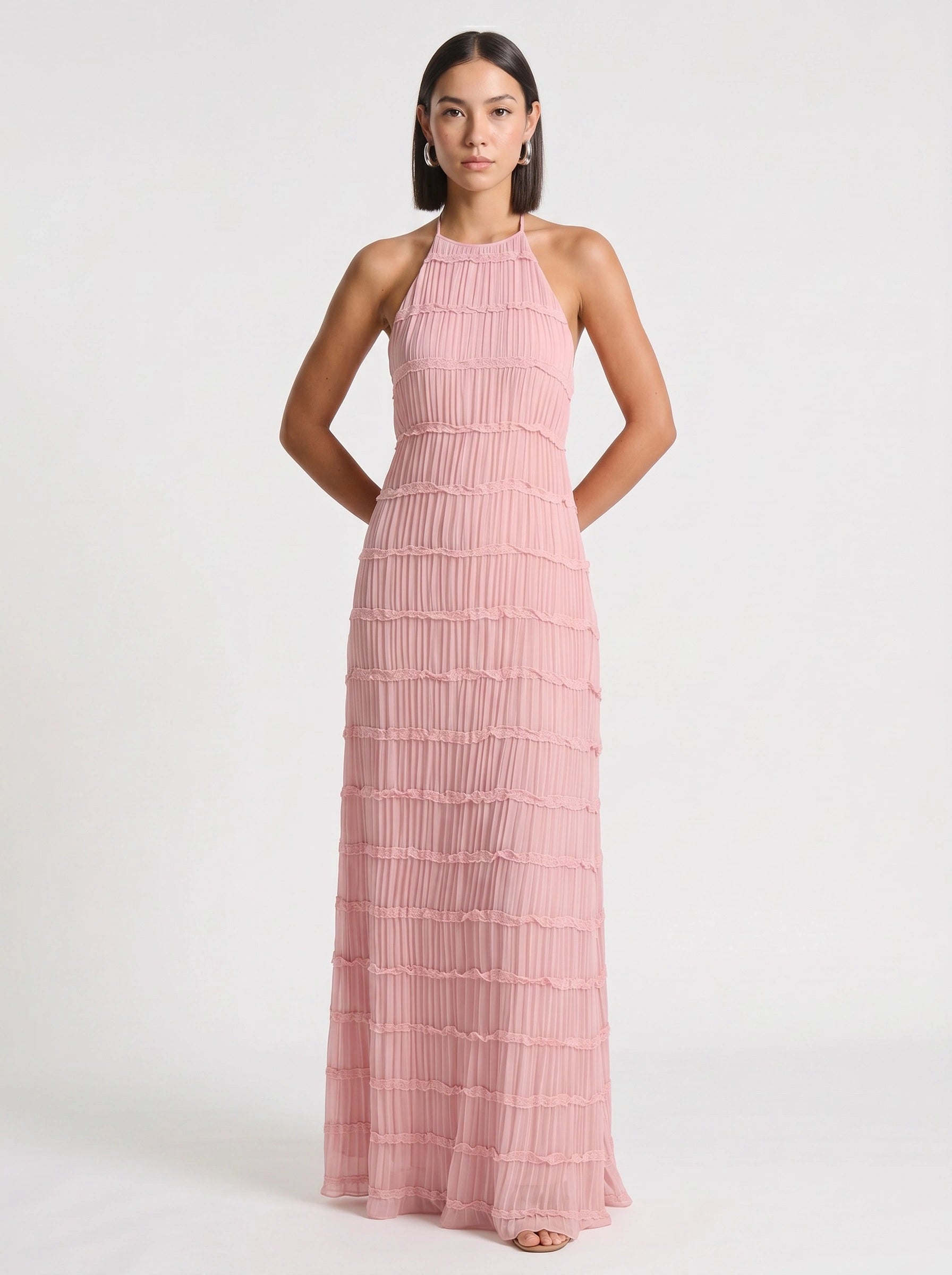 Plissara Tiered Halter Maxi Dress – Maxi Dress Women Formal Wedding Guest Summer Cocktail Dresses Evening