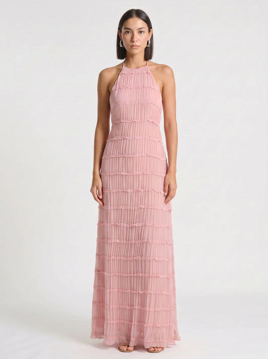 Plissara Tiered Halter Maxi Dress – Maxi Dress Women Formal Wedding Guest Summer Cocktail Dresses Evening