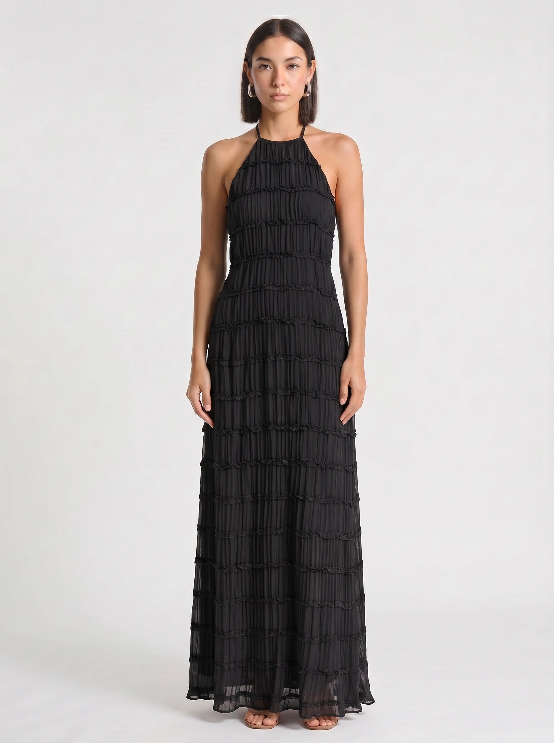 Plissara Tiered Halter Maxi Dress – Maxi Dress Women Formal Wedding Guest Summer Cocktail Dresses Evening
