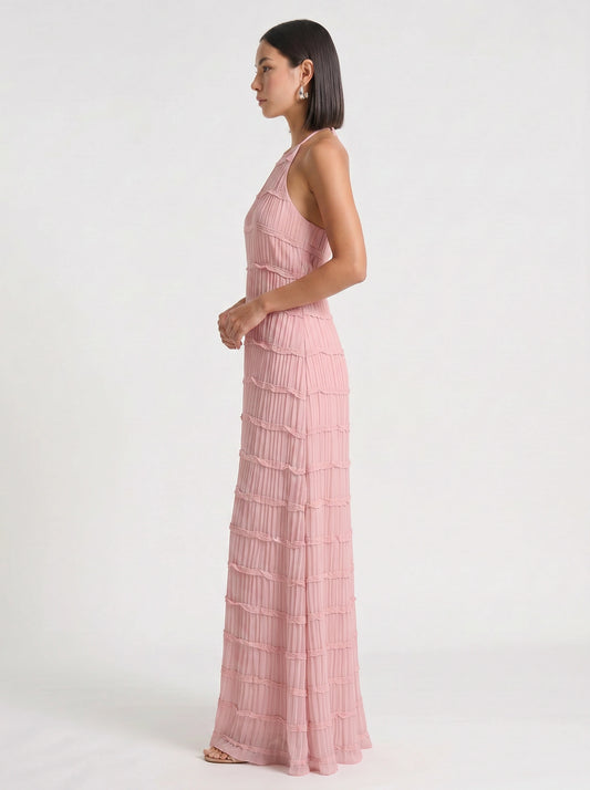 Plissara Tiered Halter Maxi Dress – Maxi Dress Women Formal Wedding Guest Summer Cocktail Dresses Evening