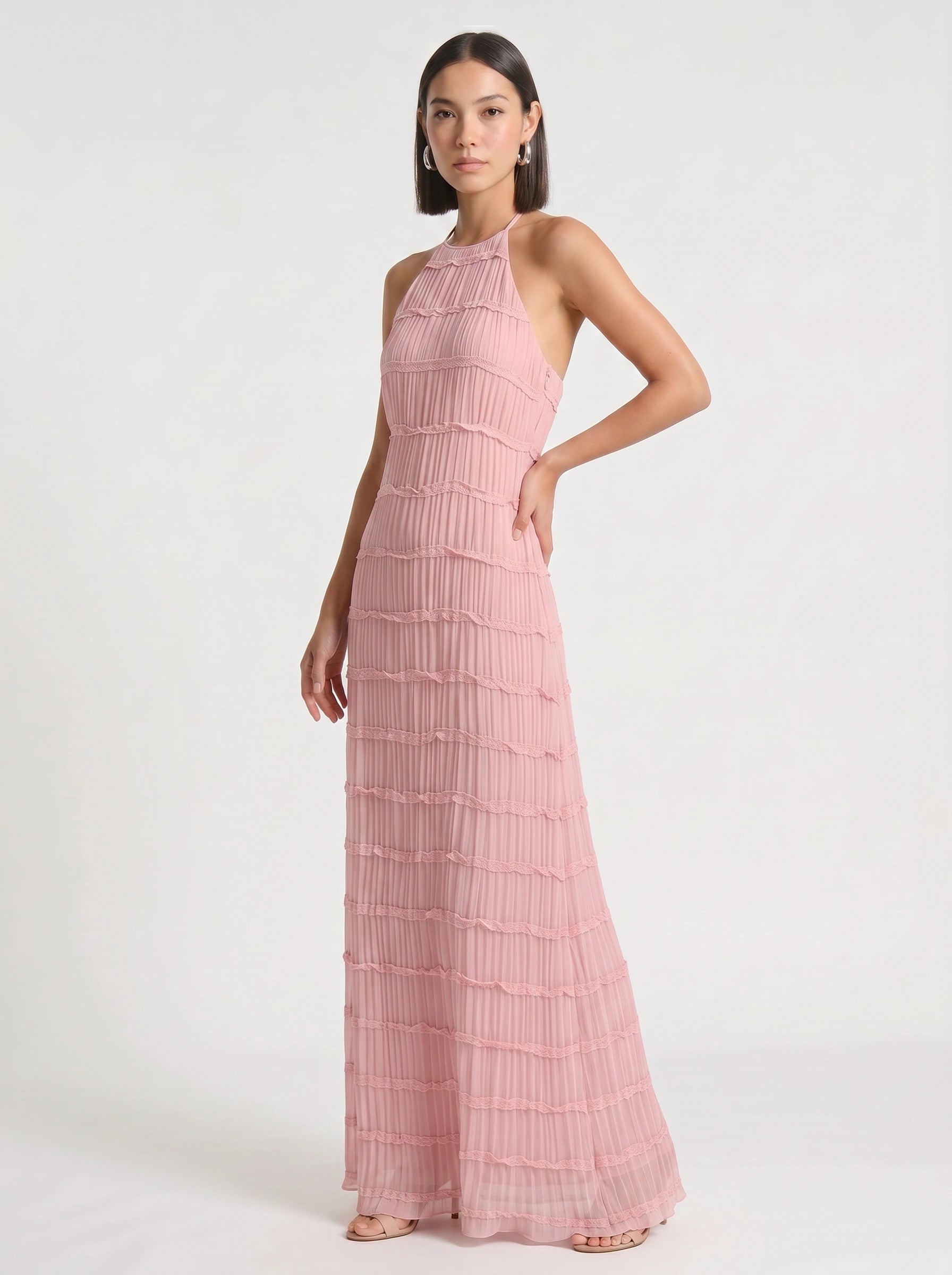 Plissara Tiered Halter Maxi Dress – Maxi Dress Women Formal Wedding Guest Summer Cocktail Dresses Evening