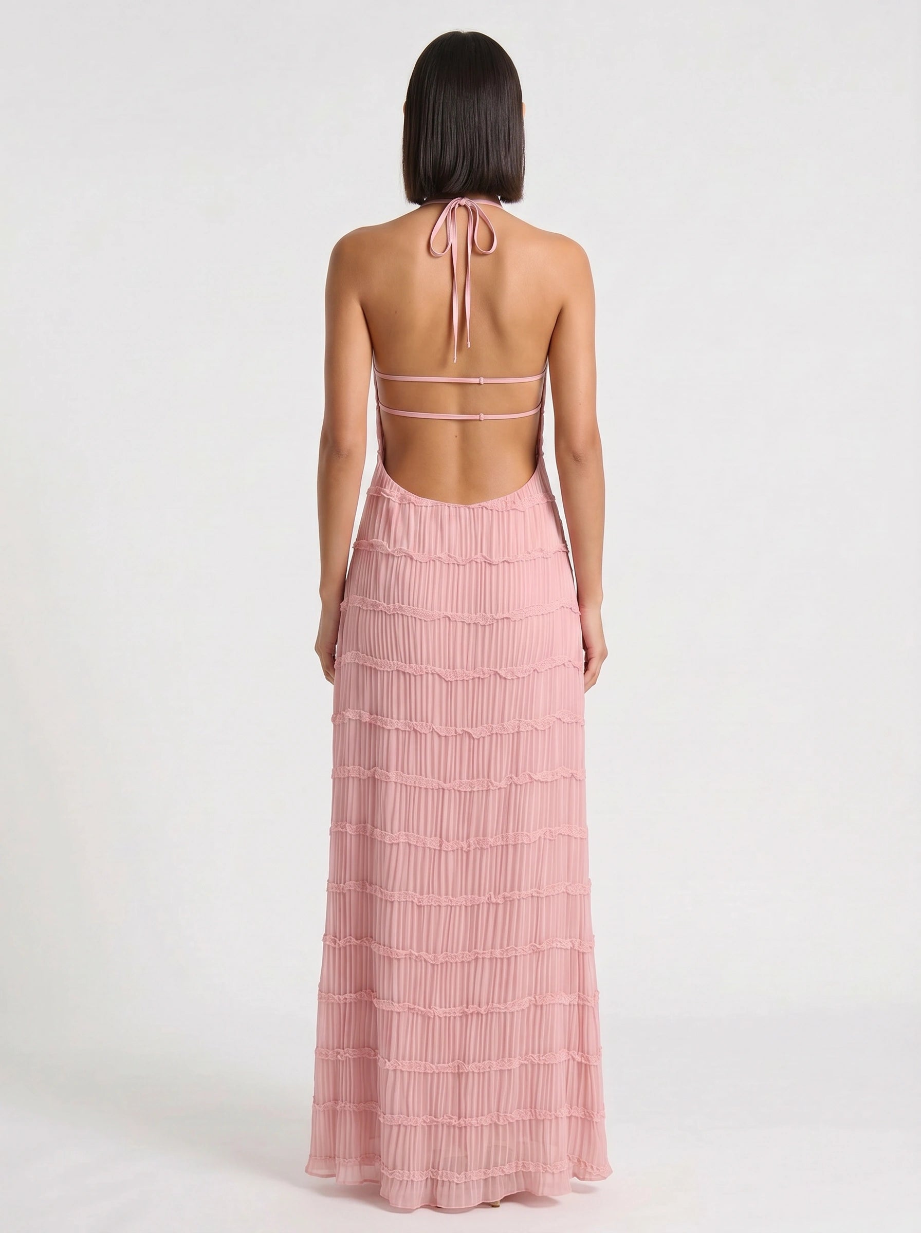Plissara Tiered Halter Maxi Dress – Maxi Dress Women Formal Wedding Guest Summer Cocktail Dresses Evening