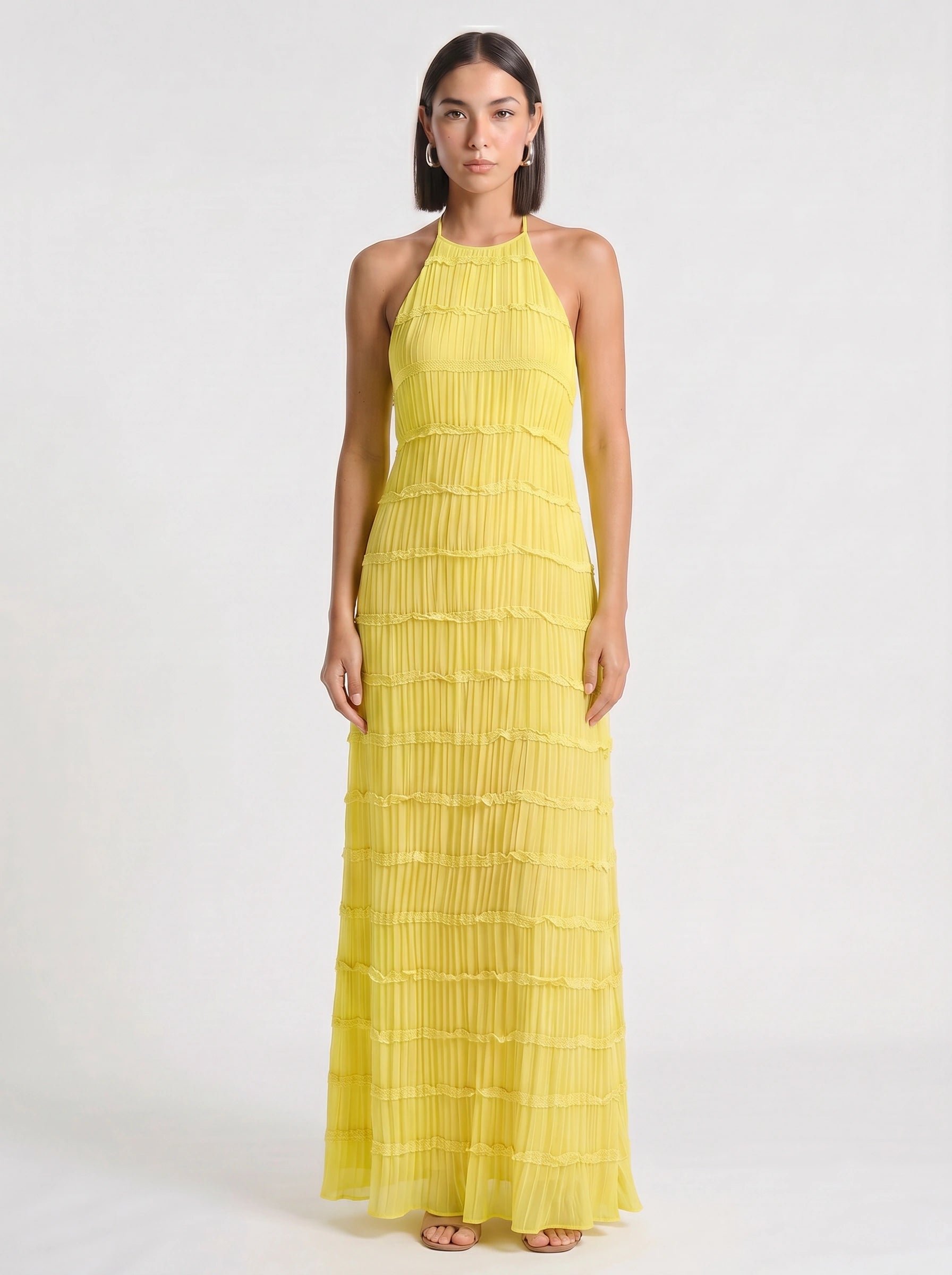 Plissara Tiered Halter Maxi Dress – Maxi Dress Women Formal Wedding Guest Summer Cocktail Dresses Evening
