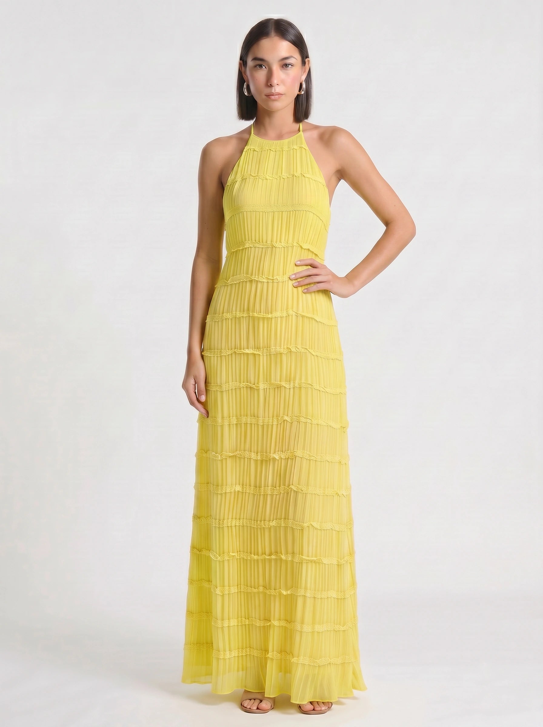 Plissara Tiered Halter Maxi Dress – Maxi Dress Women Formal Wedding Guest Summer Cocktail Dresses Evening
