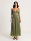 Piegarosa Pleated Bustier Maxi Dress – Sage Green Tulle Corset Women Formal Wedding Guest Evening Maxi Dress