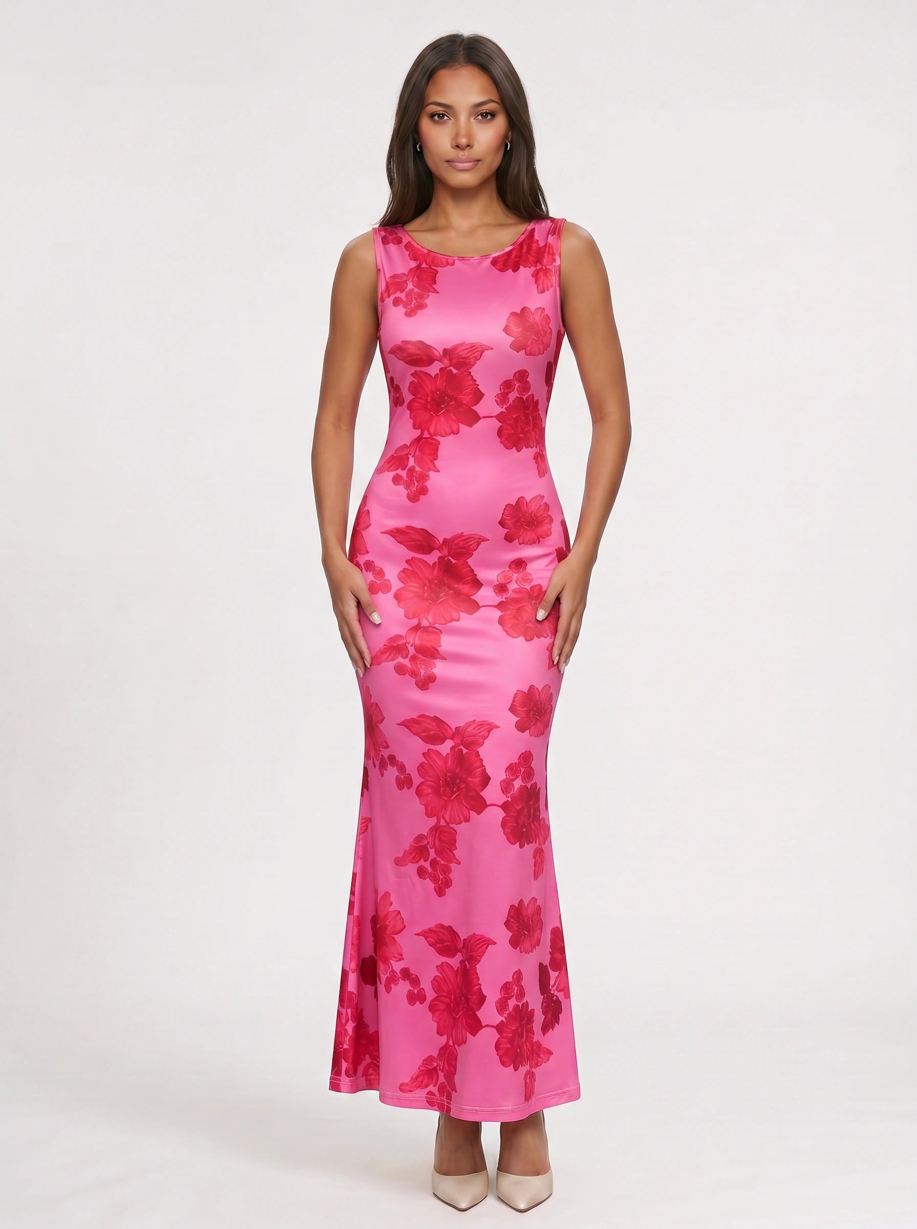 Fiorosa Floral Pink Maxi Dress – Pink Formal Wedding Guest Women Cocktail Evening Maxi Dress