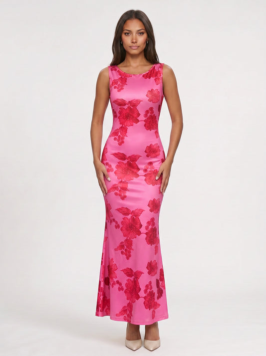 Fiorosa Floral Pink Maxi Dress – Pink Formal Wedding Guest Women Cocktail Evening Maxi Dress