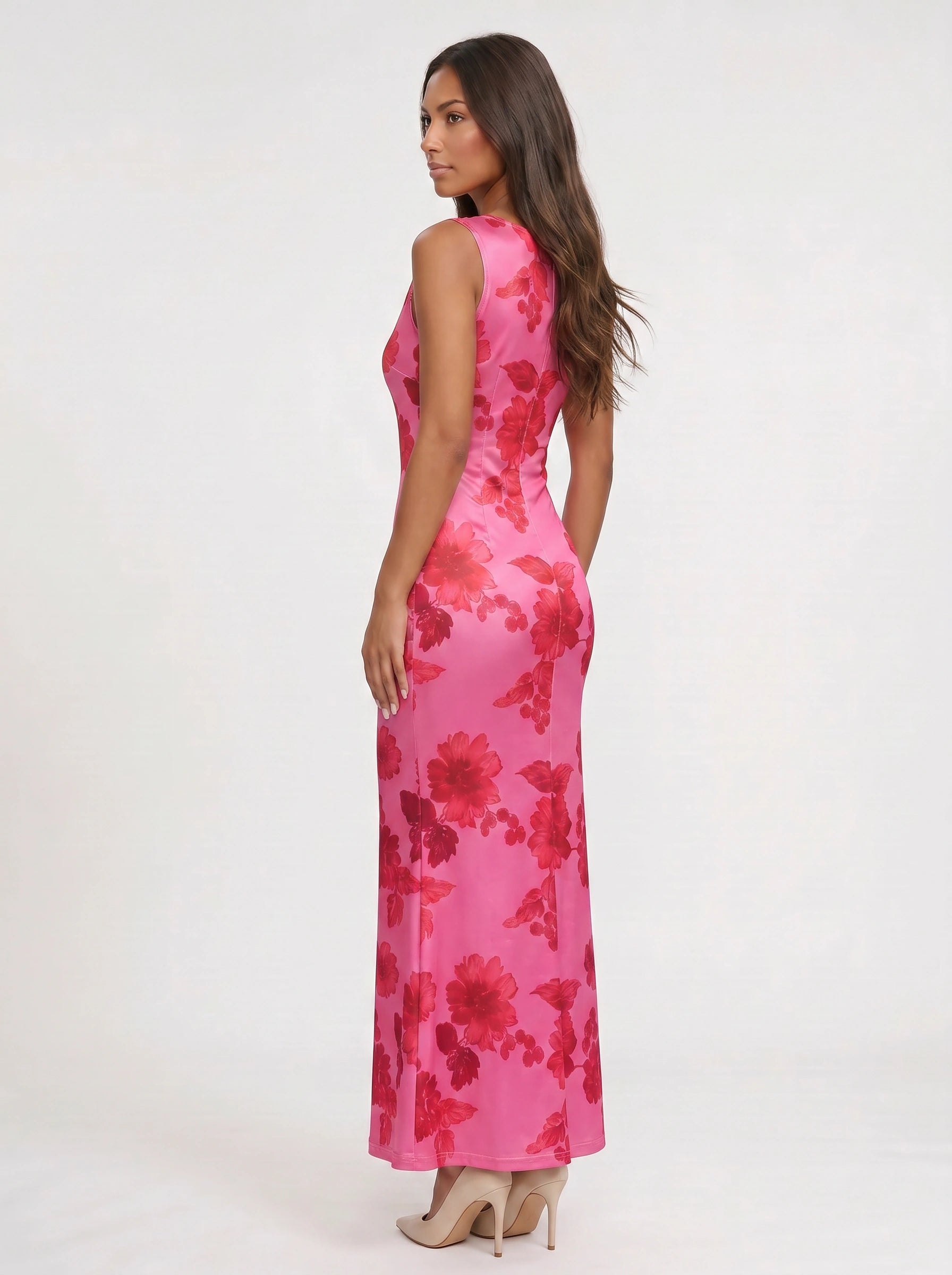 Fiorosa Floral Pink Maxi Dress – Pink Formal Wedding Guest Women Cocktail Evening Maxi Dress