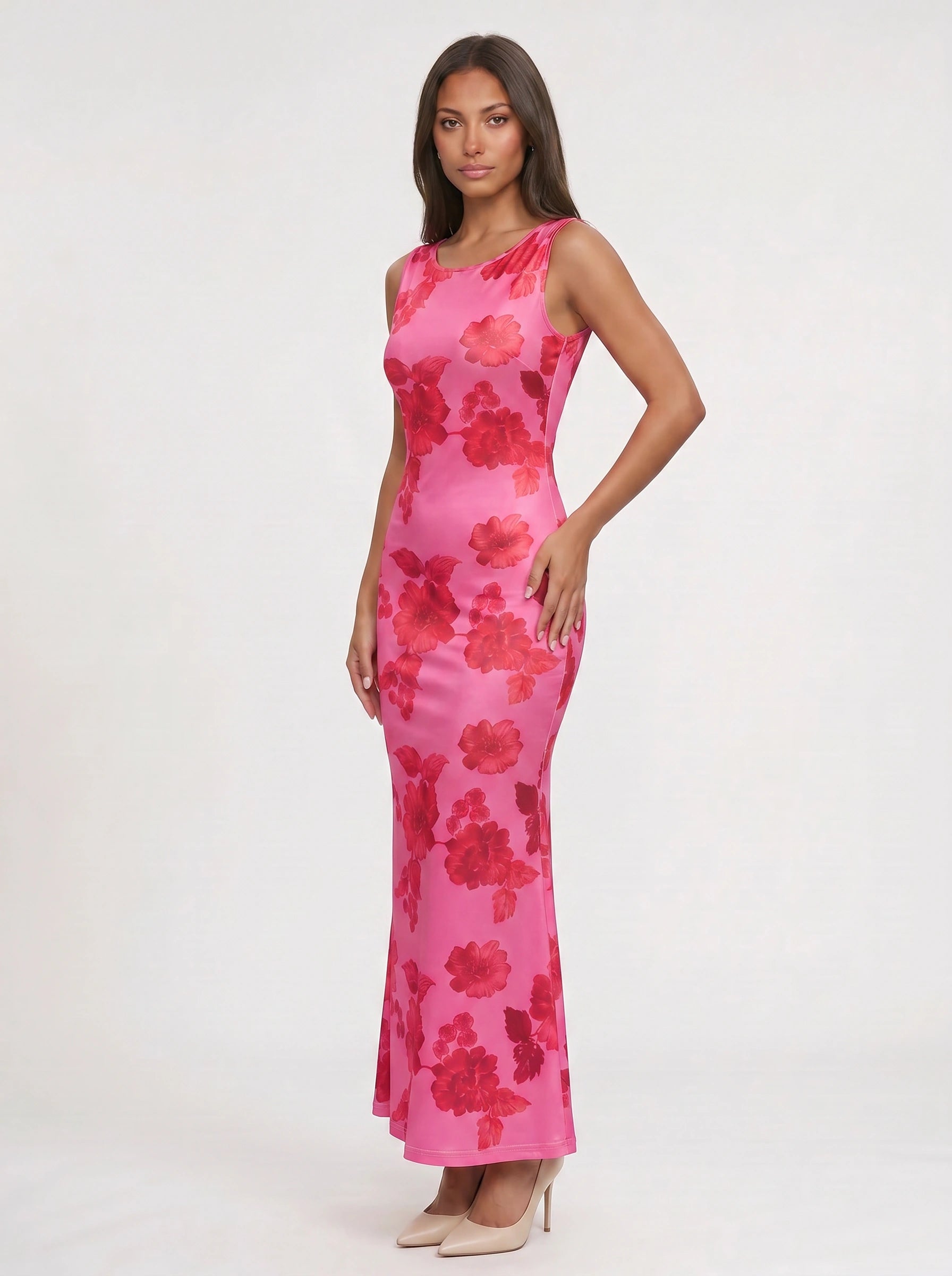 Fiorosa Floral Pink Maxi Dress – Pink Formal Wedding Guest Women Cocktail Evening Maxi Dress