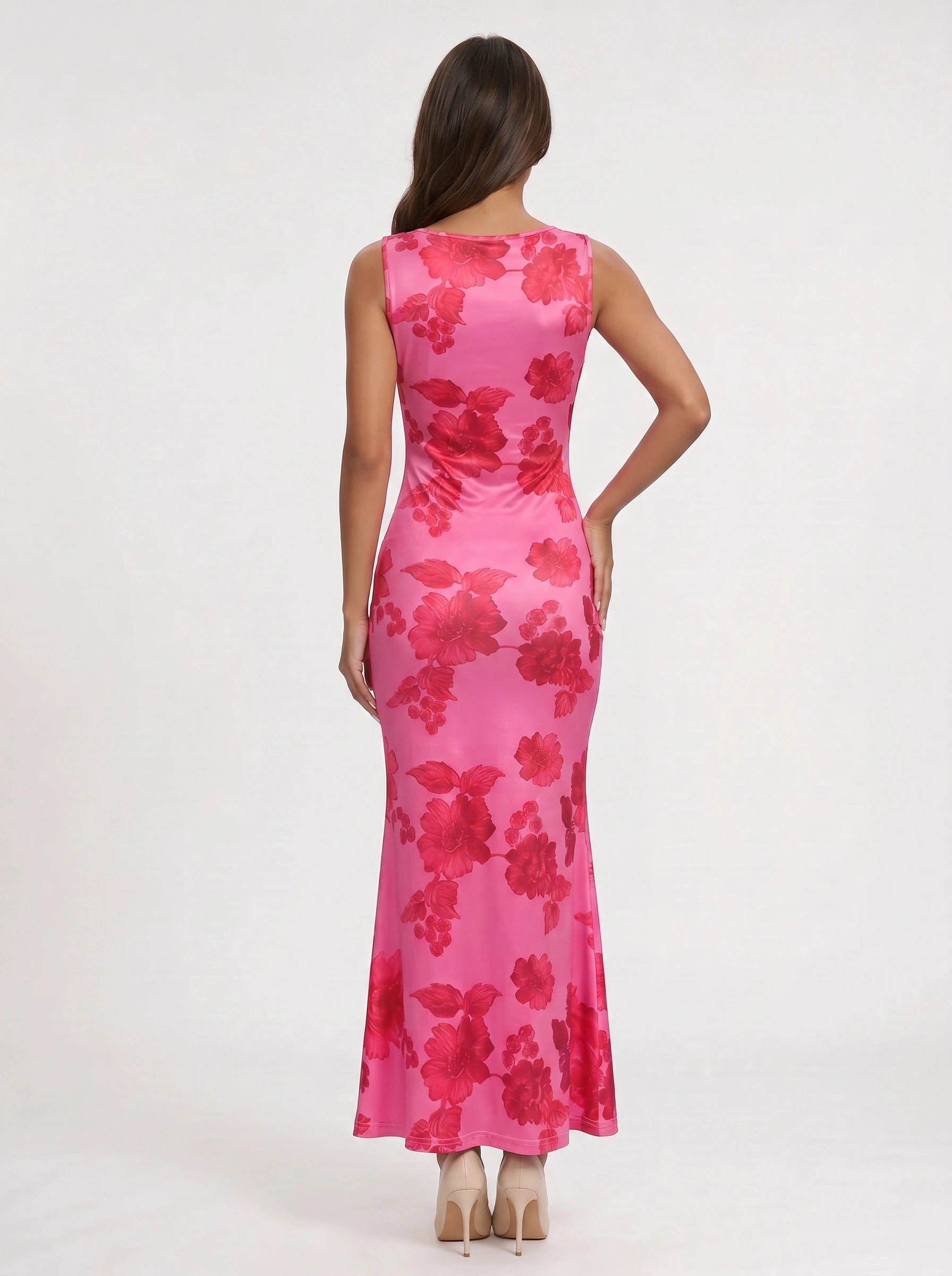 Fiorosa Floral Pink Maxi Dress – Pink Formal Wedding Guest Women Cocktail Evening Maxi Dress