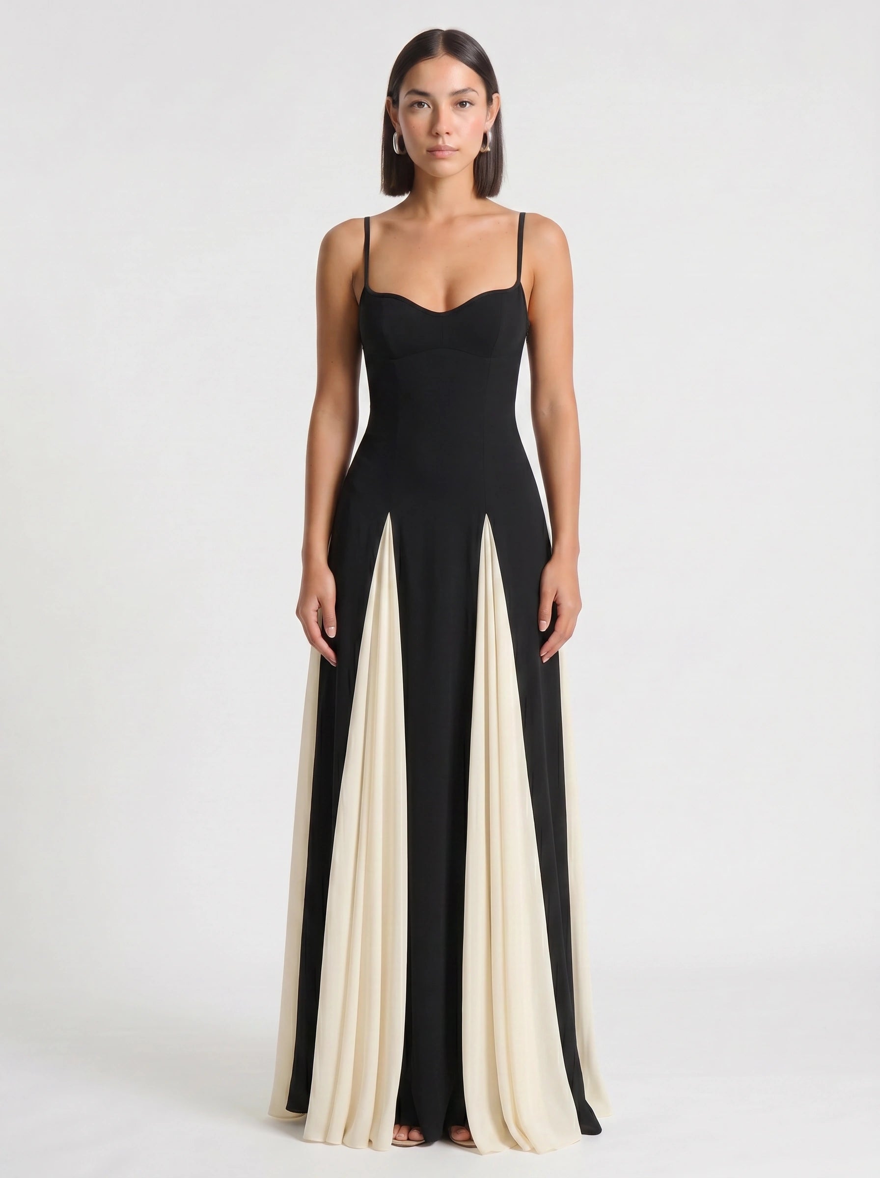 Contrascia Colorblock Maxi Gown Dress – Black White Wedding Guest Formal Evening Women Fall Maxi Dress