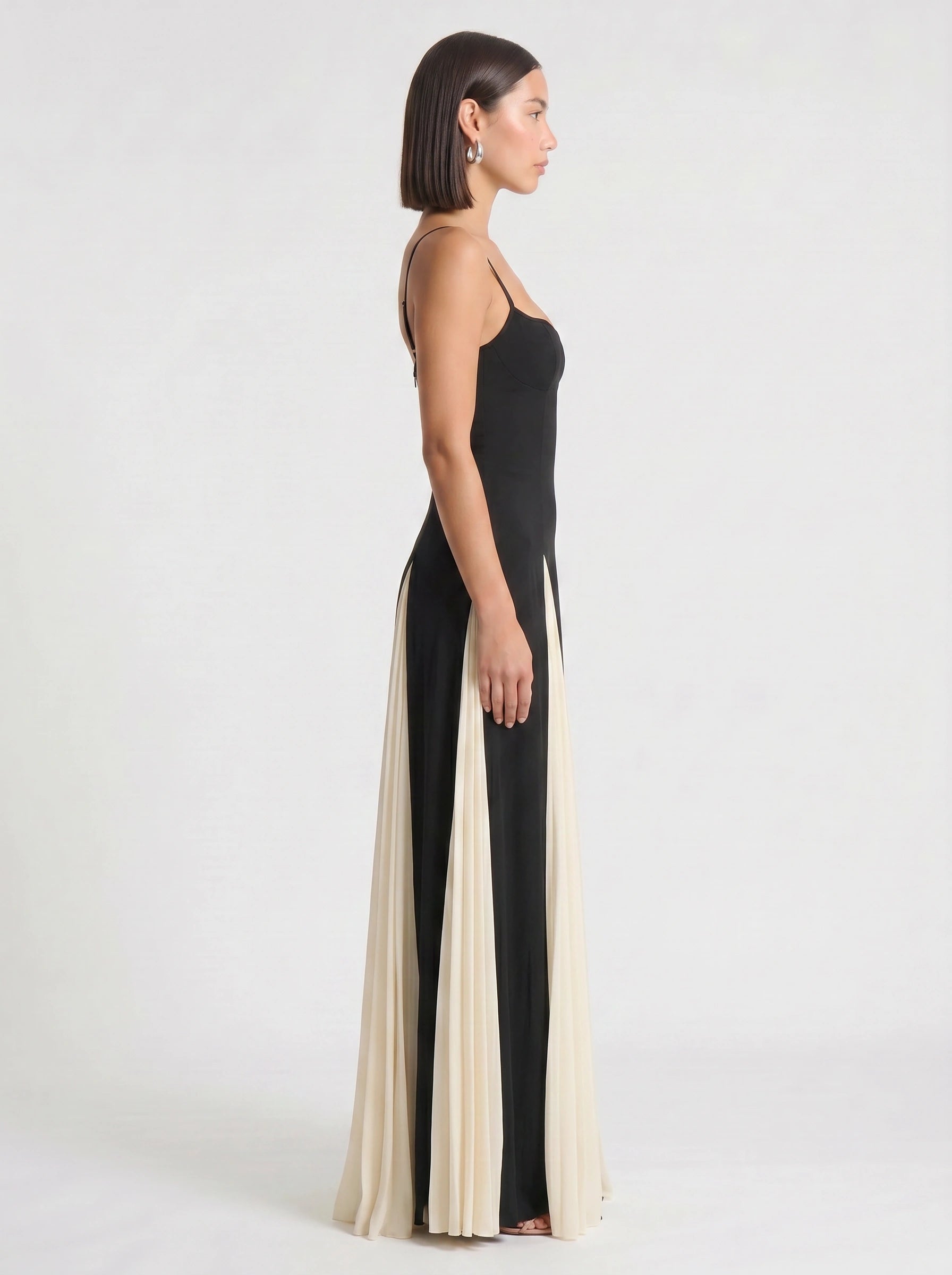 Contrascia Colorblock Maxi Gown Dress – Black White Wedding Guest Formal Evening Women Fall Maxi Dress