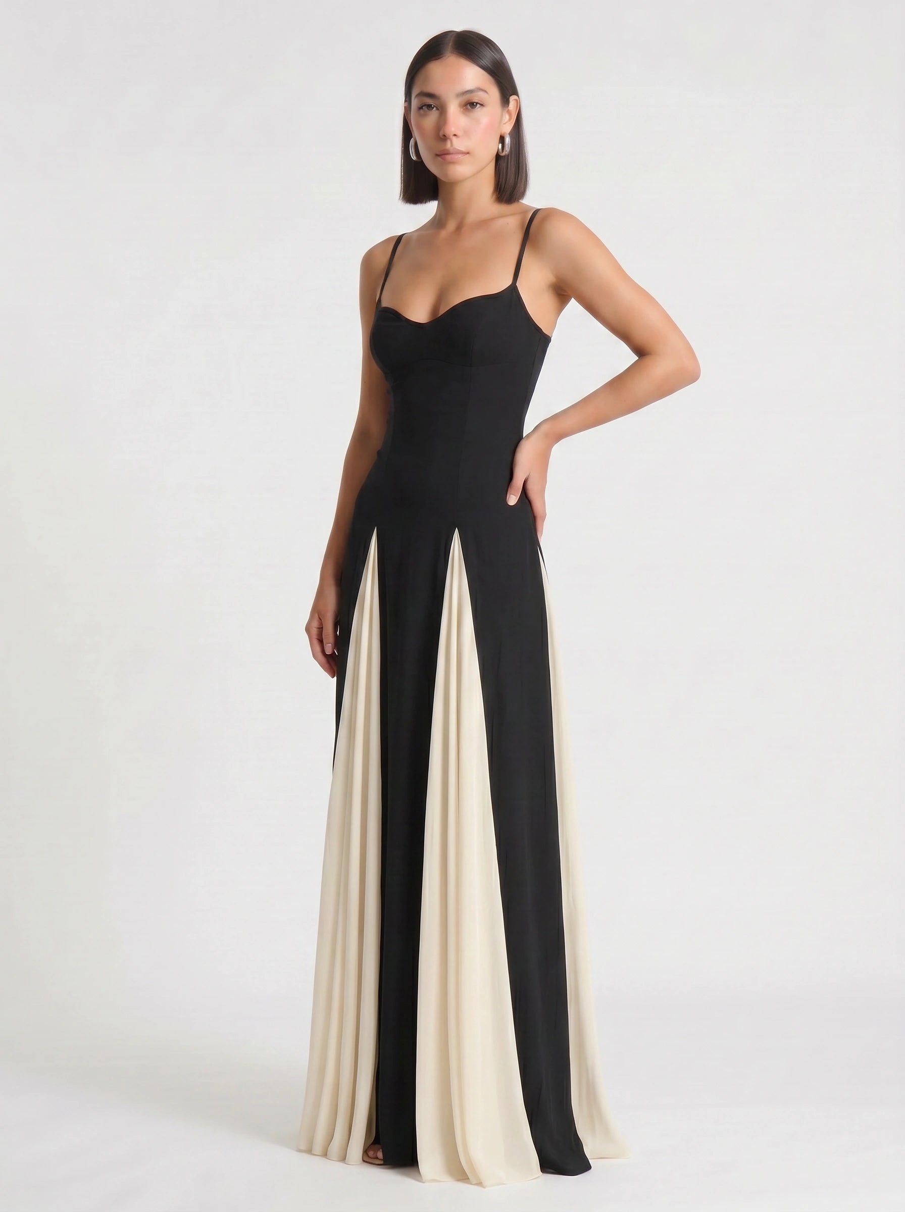 Contrascia Colorblock Maxi Gown Dress – Black White Wedding Guest Formal Evening Women Fall Maxi Dress